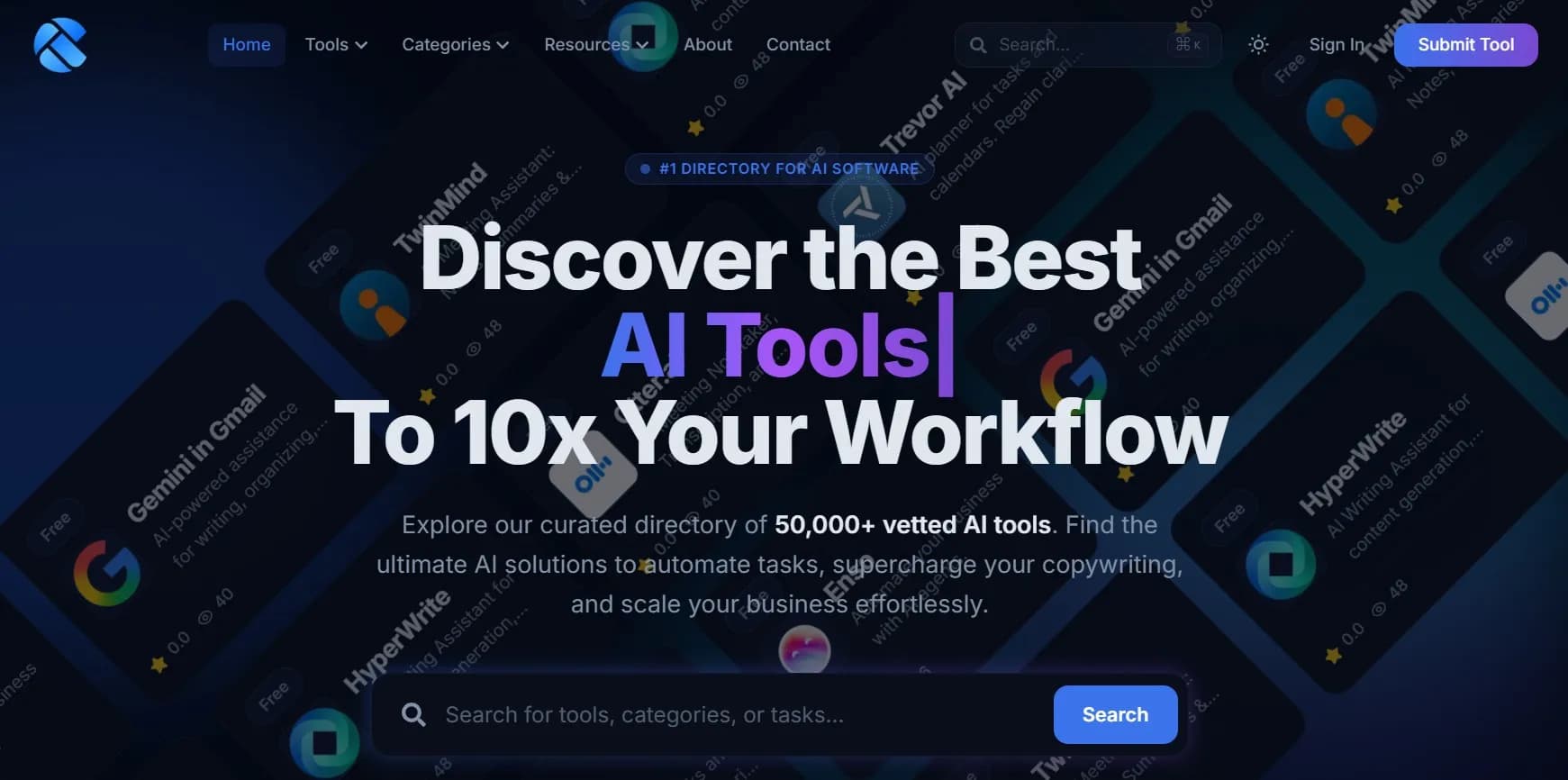 AICentralResources AI tools directory interface homepage screenshot 2026