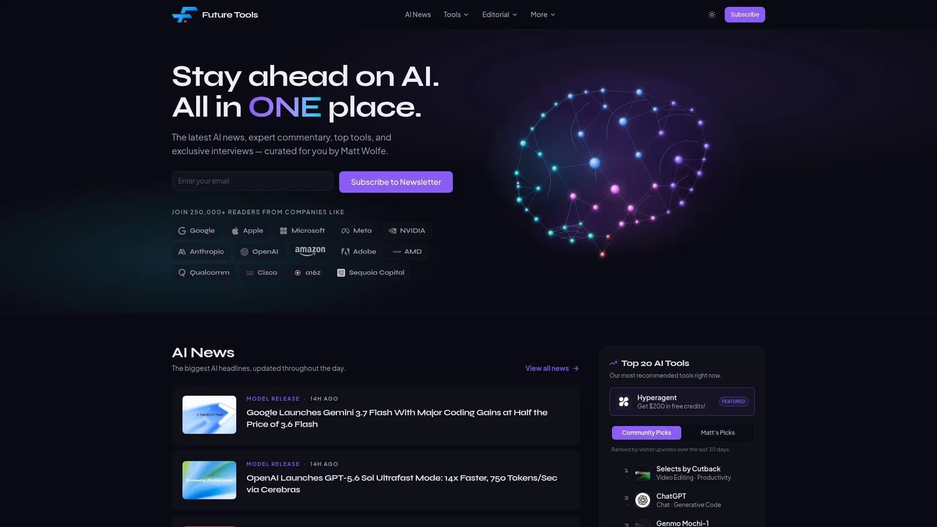 Future Tools website homepage interface preview screenshot 2026