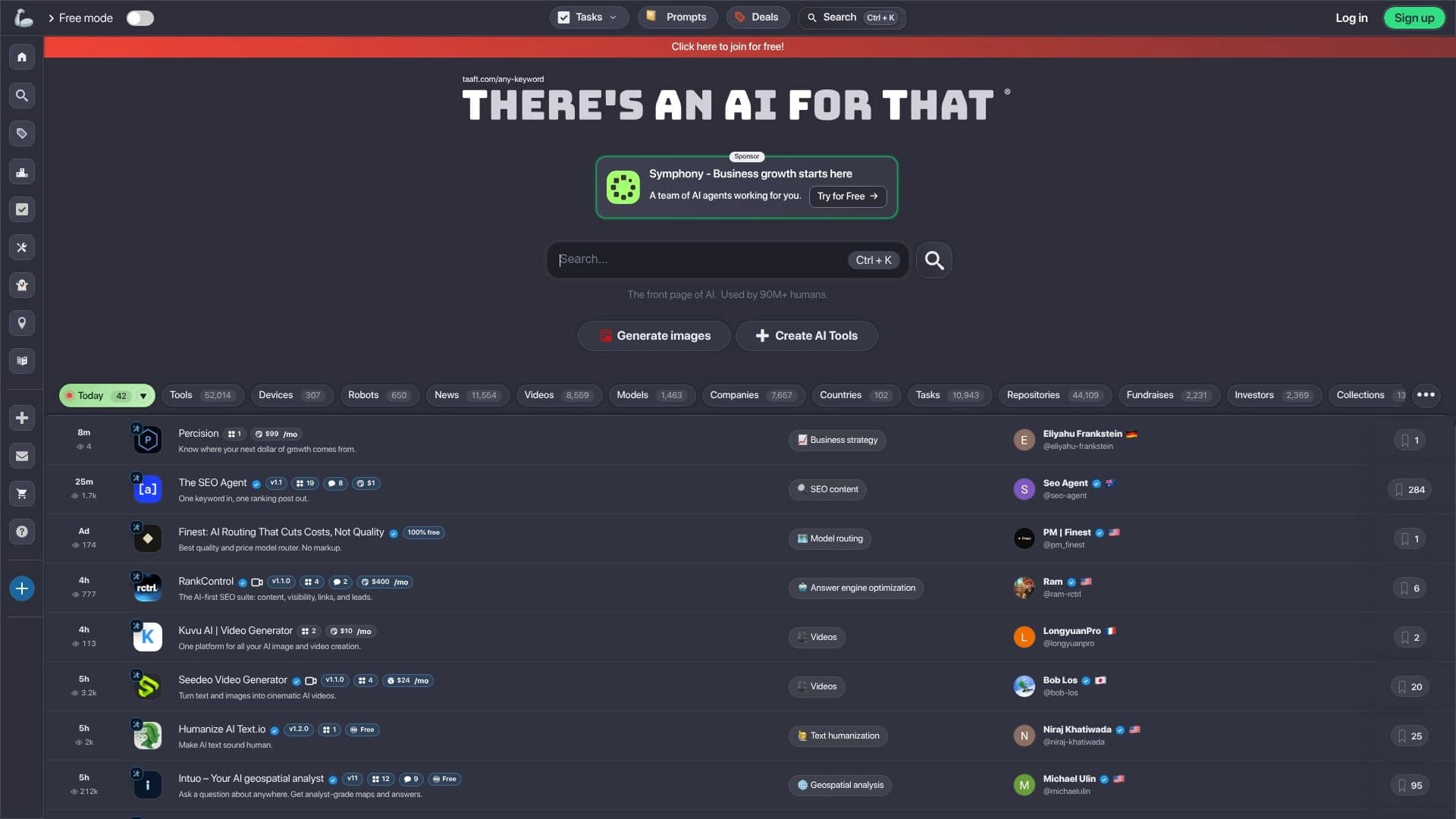 There's An AI For That website homepage interface preview screenshot 2026