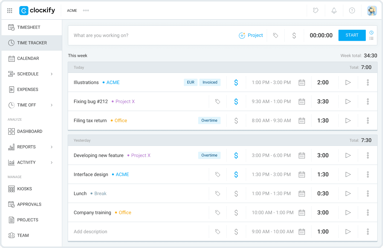 Clockify screenshot 3