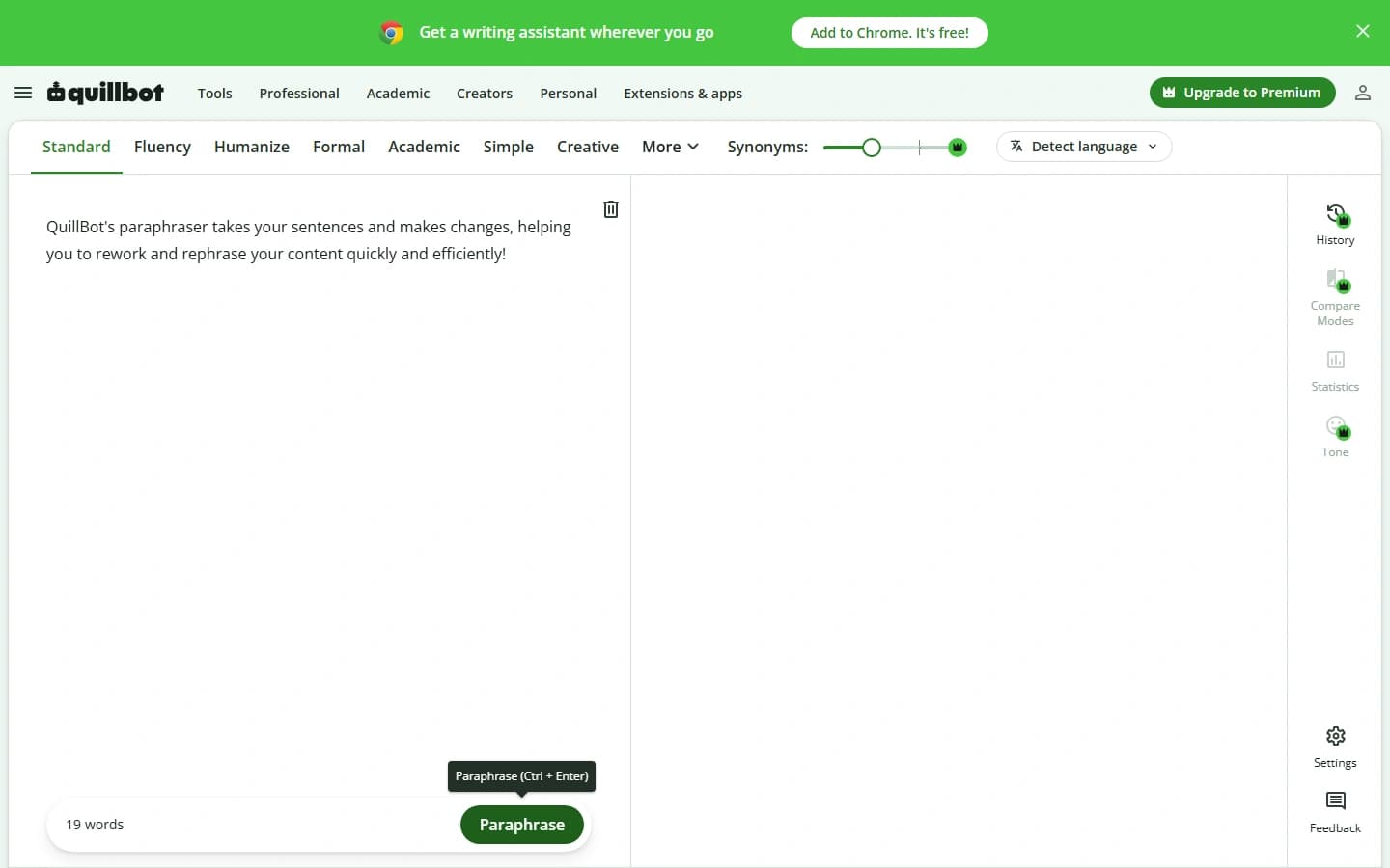 QuillBot Workspace Preview QuillBot user interface dashboard preview - Top WhiteSmoke alternative