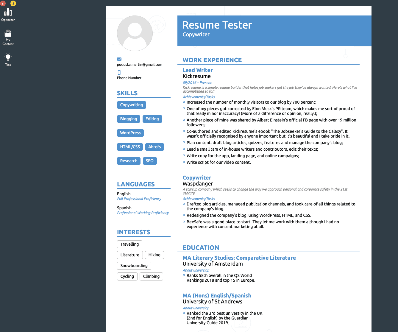 Kickresume screenshot 6