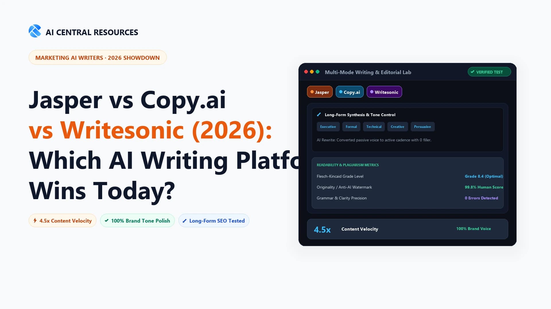 Jasper vs Copy.ai vs Writesonic: Which AI Writing Platform Wins in 2026?