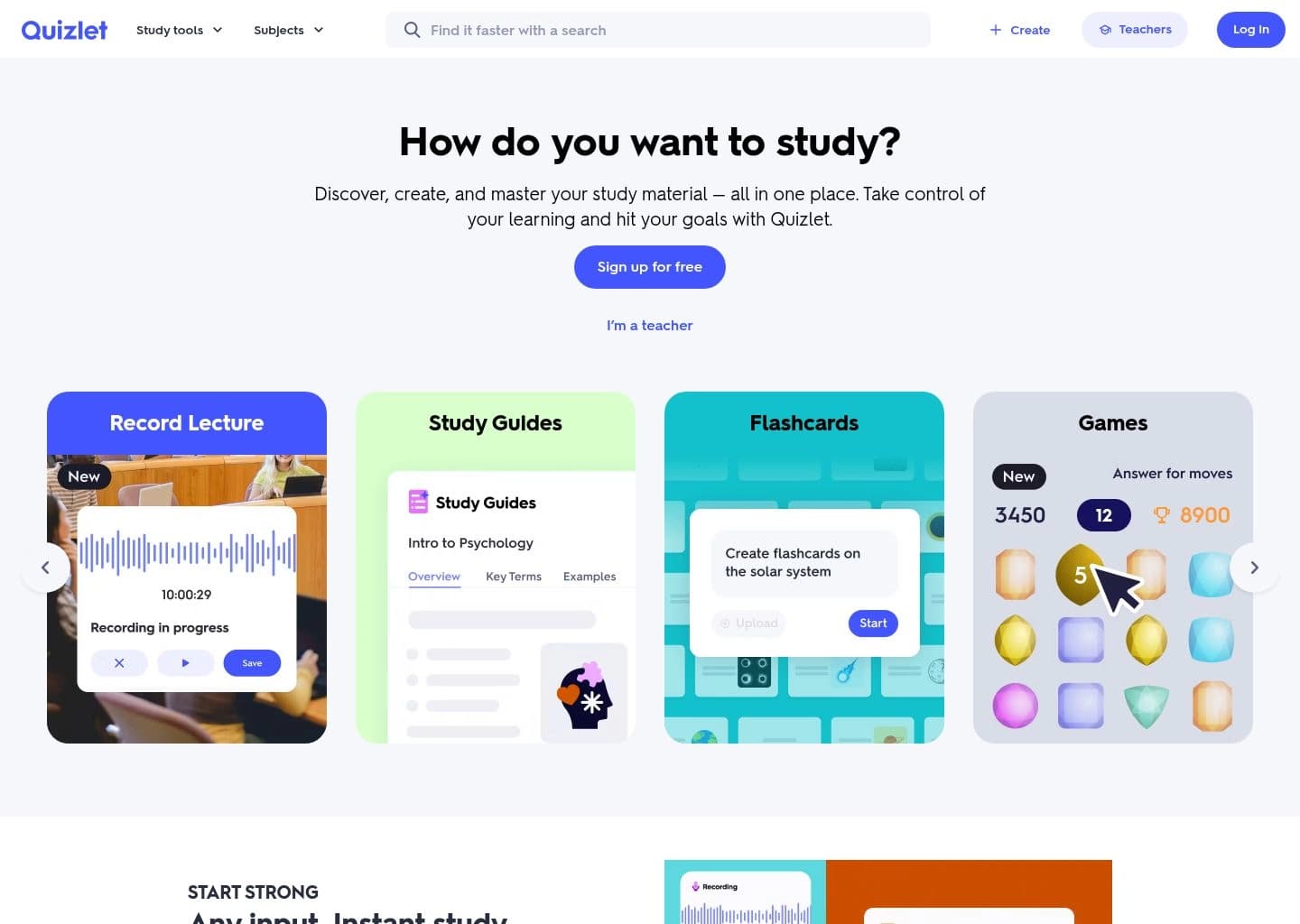 Quizlet Workspace Preview Quizlet user interface dashboard preview - Top RemNote alternative