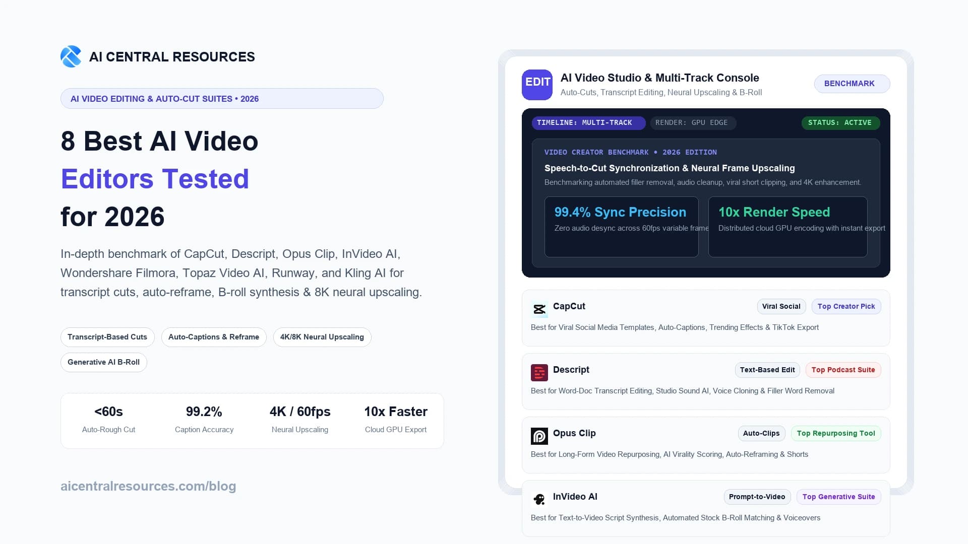 8 Best AI Video Editors in 2026 (CapCut vs Descript vs Opus Clip vs InVideo)